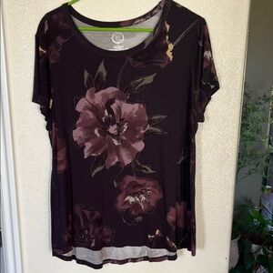 Maurices Black and Purple Floral Short Sleeve Top